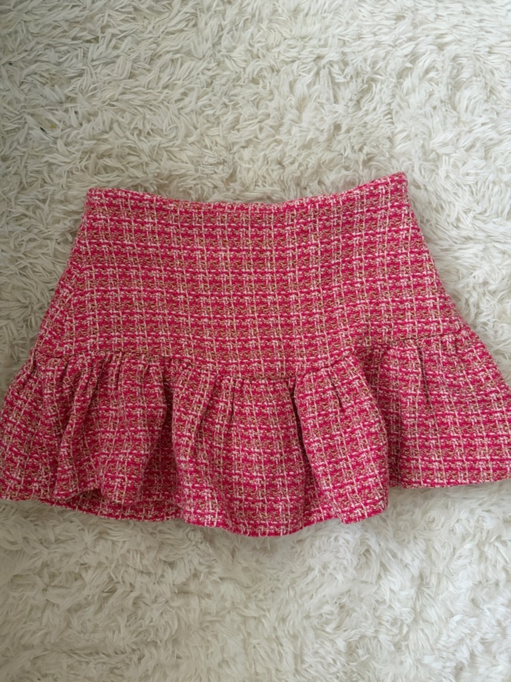 Zara Pink Tweed Ruffle Hem Skater Skort
